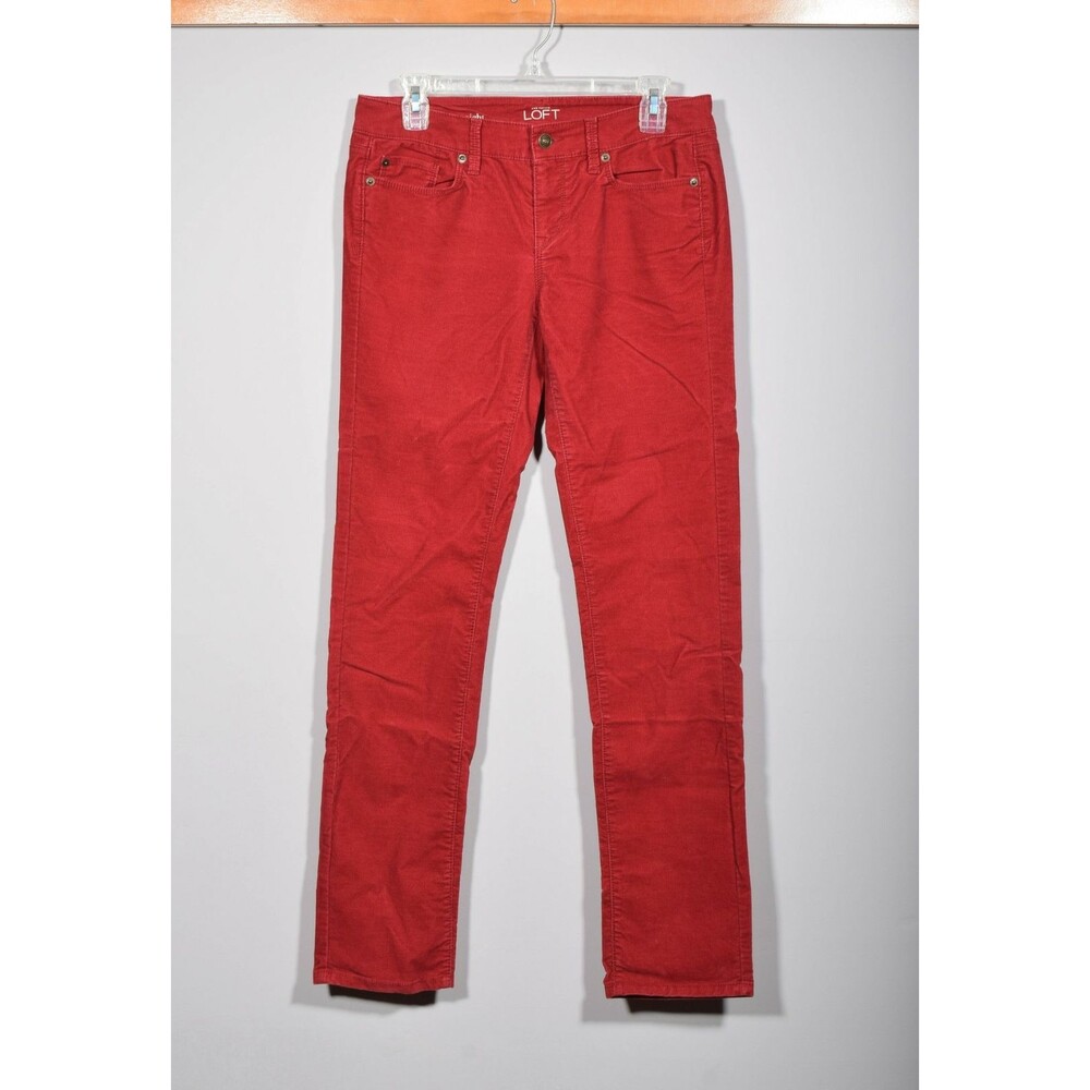 LOFT 70094 Red Corduroy Cotton Stretch Modern Straight Leg Pants Sz 27 / 4